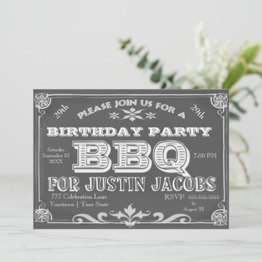 Birthday Party Bar B Que Einladung (Stehend Vorderseite)