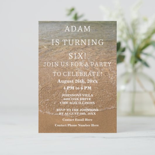 Birthday Party Beach Nautical Custom Trendy Landsc Einladung (Stehend Vorderseite)