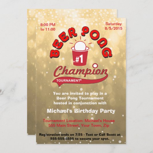 Birthday Party Beer Pong Einladung (Vorne/Hinten)