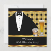Birthday Party Beer Scotch Tuxedo Gold Black 2 Einladung (Vorderseite)
