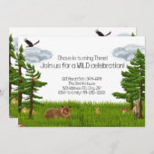 Birthday Party bei Waldtieren, Kindergeburtstag Einladung (Vorne/Hinten)