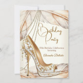 Birthday Party Beige Cream Gold Heel Stiletto Shoe Einladung (Vorderseite)
