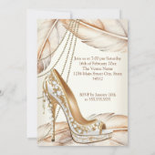 Birthday Party Beige Cream Gold Heel Stiletto Shoe Einladung (Rückseite)