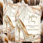 Birthday Party Beige Cream Gold Heel Stiletto Shoe Einladung