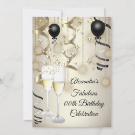 Birthday Party beige Gold Black Balloon Champagne Einladung