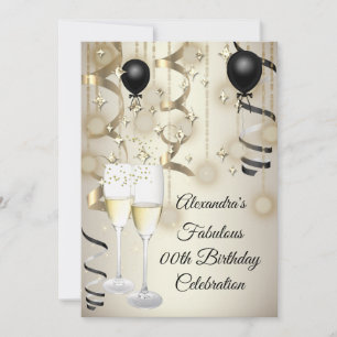 Birthday Party beige Gold Black Balloon Champagne Einladung