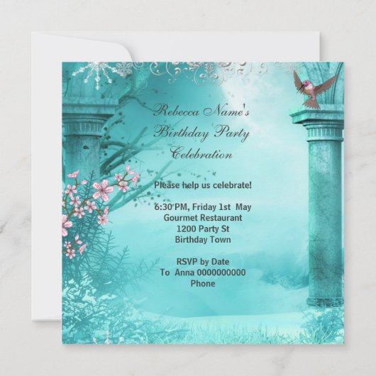 Birthday Party Bird 2 Einladung (Rückseite)