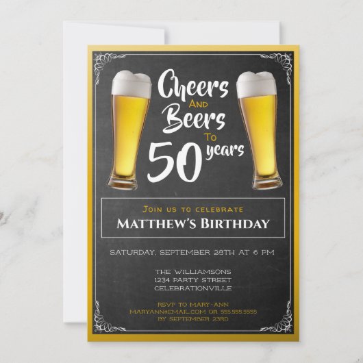 Birthday Party Black and Gold Einladung (Vorderseite)