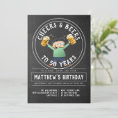 Birthday Party Black and White Einladung (Stehend Vorderseite)