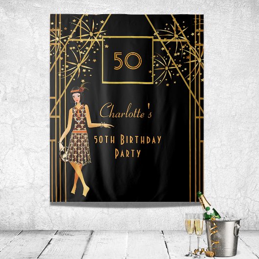 Birthday Party Black Gold 1920er Jahre Art Deko St Wandteppich