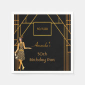 Birthday Party Black Gold 1920er Kunst Deko Retro Serviette (Vorderseite)