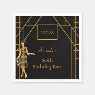 Birthday Party Black Gold 1920er Kunst Deko Retro Serviette