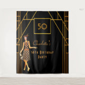 Birthday Party Black Gold 1920er Kunst Deko Retro Wandteppich (Vorderseite)