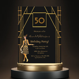 Birthday Party Black Gold 1920er Stil Einladung Postkarte