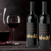 Birthday Party Black Gold City Skyline Moderne Weinetikett