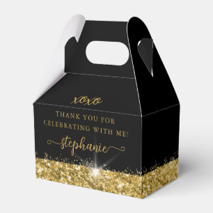 Birthday Party Black Gold Confetti Glitzer Geschenkschachtel