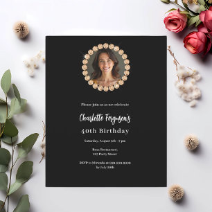 Birthday Party Black Gold Diamant Foto Einladung