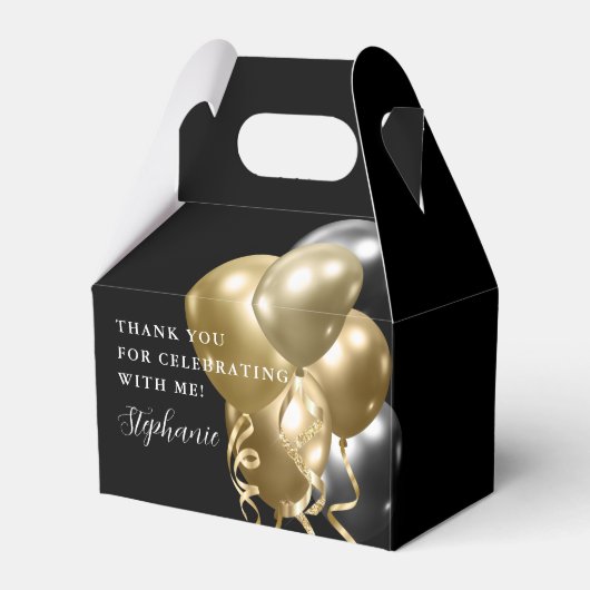 Birthday Party Black Gold Elegante Ballons Geschenkschachtel (Vorderseite)
