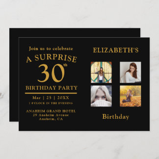 Birthday Party Black Gold Foto Collage Einladung