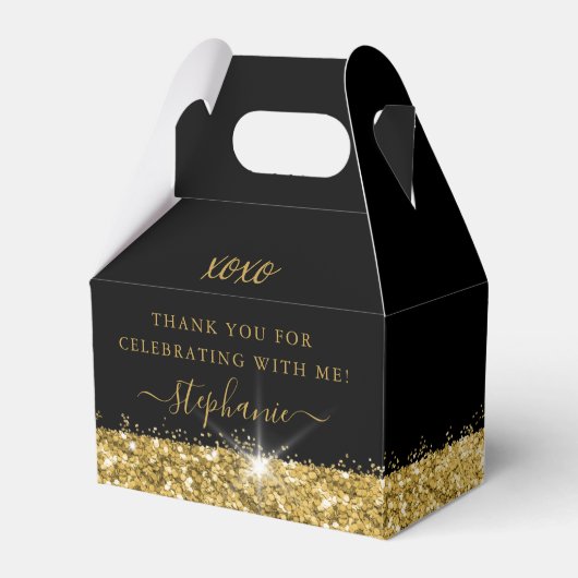 Birthday Party Black Gold Glitzer Confetti Geschenkschachtel (Vorderseite)