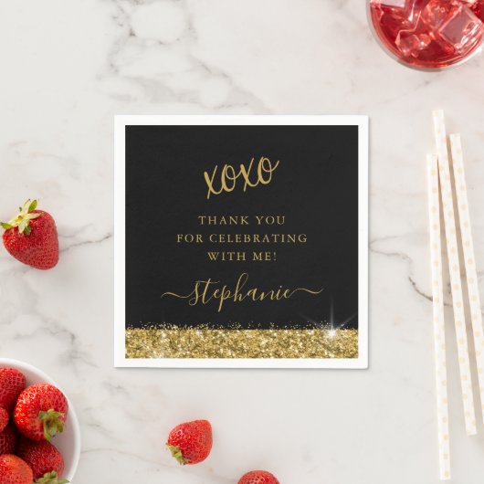 Birthday Party Black Gold Glitzer Confetti Serviette (Beispiel)