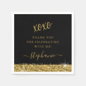 Birthday Party Black Gold Glitzer Confetti Serviette (Vorderseite)