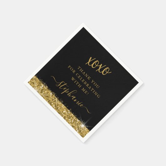 Birthday Party Black Gold Glitzer Confetti Serviette (Ecke)