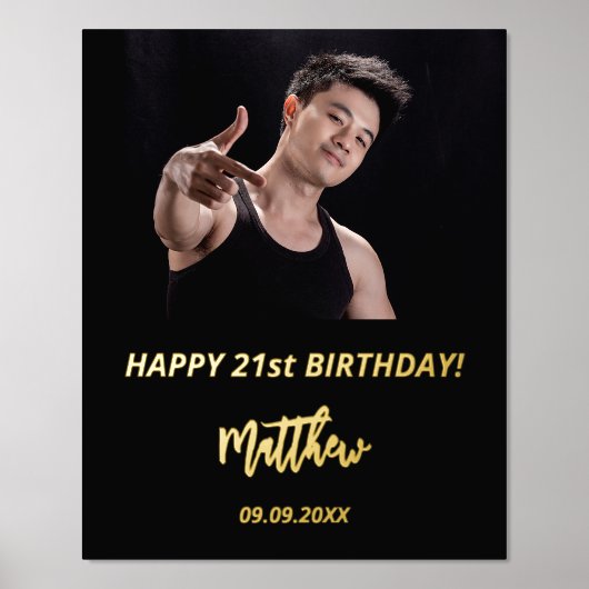 Birthday Party Black Gold Glitzer Foto Foliendrucke (Vorderseite)