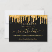 Birthday Party Black Gold Glitzer Save the Date (Vorderseite)