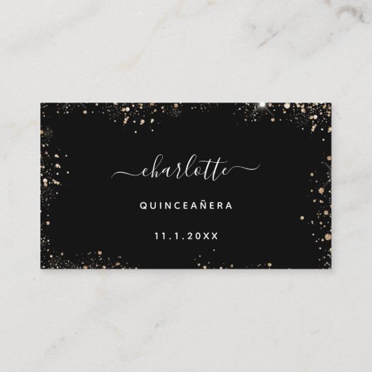Birthday Party Black Gold Glitzer UAWG Begleitkarte (Rückseite)