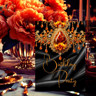 Birthday Party Black Gold Silber Orange Juwel Einladung