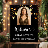Birthday party black gold stars arch photo welcome poster