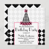 Birthday Party Black & Pink mit Raute Party Hat Einladung (Vorne/Hinten)