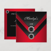 Birthday Party Black Red Diamond Jewel Einladung (Vorne/Hinten)