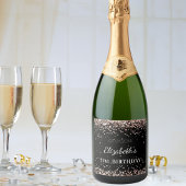 Birthday Party Black Rose Gold Glitzer Name Schaumweinetikett