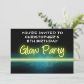 Birthday Party, blau-gelbes Schwarzlicht Einladung (Stehend Vorderseite)