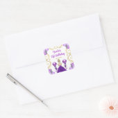 Birthday Party Blonde Princess in Purple Quadratischer Aufkleber (Umschlag)
