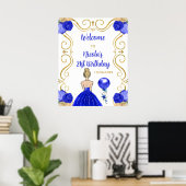 Birthday Party Blonde Princess Royal Blue Willkomm Poster (Heimbüro)