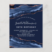 Birthday Party Blue Age Marmor Rose Gold Einladungspostkarte (Vorderseite)