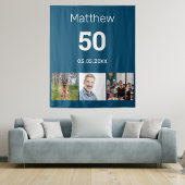 Birthday Party Blue Foto name man Wandteppich