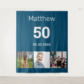 Birthday Party Blue Foto name man Wandteppich (Vorderseite)