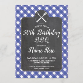 Birthday Party Blue Gingham Chalk GRILLEN Invite Einladung