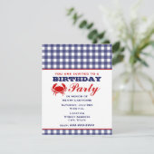 Birthday Party Blue Gingham & Crab Einladung (Stehend Vorderseite)