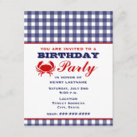 Birthday Party Blue Gingham & Crab