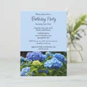 Birthday Party Blue Hydrangea Blume Einladung (Stehend Vorderseite)