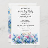 Birthday Party Blue Hydrangea Flower Invitation Einladung (Vorne/Hinten)