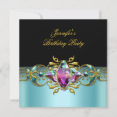 Birthday Party Blue Lilac Pink Verziertes Bild Einladung (Vorderseite)