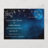 Birthday party blue moon pink floral Save the Date Postkarte (Rückseite)