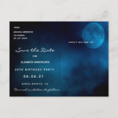 Birthday party blue moon pink floral Save the Date Postkarte (Rückseite)