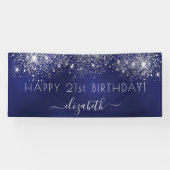 Birthday Party Blue silber Glitzer Staubname Banner (Horizontal)